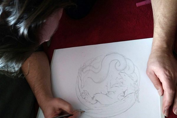 Illustration / Bleistiftzeichnung Yin Yang Drachen / Dragons