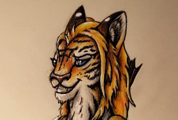 Illustration - Tigerlady, Khajiit, Pencil Drawing, Bleistiftzeichnung, Buntstift Zeichnung, Color Drawing, Illustrator, Zeichner Andrea Baitz - Eckernförde, Schleswig-Holstein